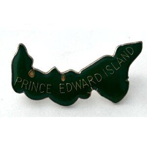 Vintage Prince Edward Island Souvenir Green Enamel Lapel Pin Map Shape
